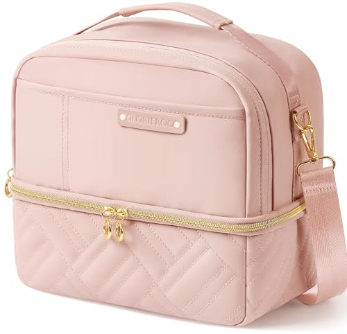 Hihealer 2-stufige Lunch-Tasche für Damen mit Stilvollem Veganem Leder - Große, 26x16cm Auslaufsichere, Isolierte Kühltasche mit Verstellbarem Gurt für Arbeit, Picknick, Weihnachtsgeschenke für Frauen