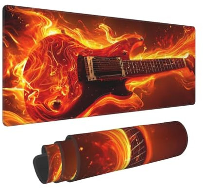 Jaxiaco Mouse Mat Gaming Extended Large Desk Pad XXL (1000x500x3 mm) Washable Mouse Pad Laptop Desk Mat, Flame Guitar Mouse Pad, with Anti-Slip Rubber Base, Extended Mouse Pad for Home& Office N-707