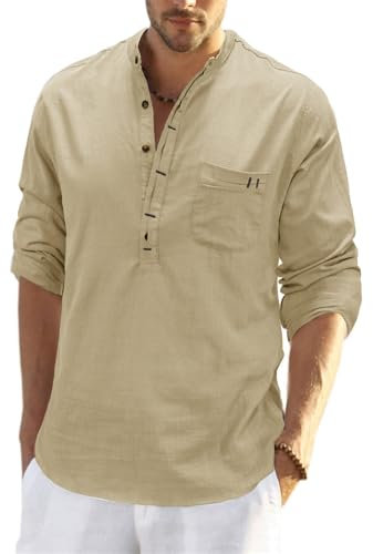 Casual Shirt Herren Longsleeve Shirt Herren Mode Komfortabel Revers Shirt Herren Lose Digitales Drucken Shirt Herren D-Apricot L