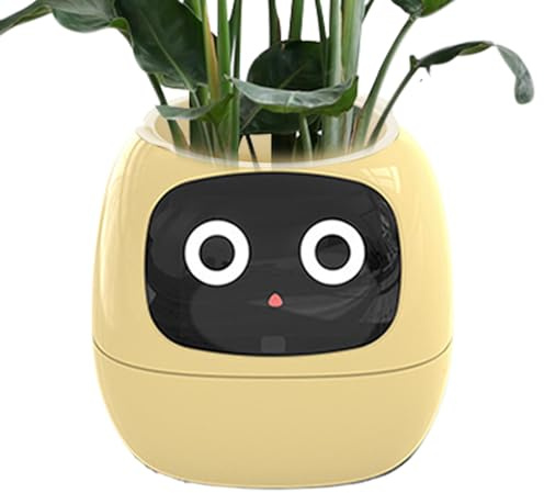 Eteslot Plantagotchi, Smart Blumentopf, Smart Planter Ai Plant Pot, Intelligenter Interaktiver Blumentopf | Mehrere Ausdrücke, Pflanzenroboter, Reichhaltige Gesteninteraktion