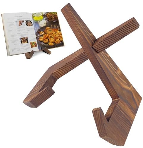MeoZynxadril Soporte de Libros de Cocina, Soporte Libros de Madera, Porta Libros Cocina Vintage, Soporte Exhibición Multifunción, para Exhibir Recetas, Libros, Marcos de Fotos, Cocina