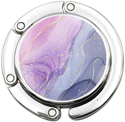 Mezrkuwr taschenhalter für tisch Marmormuster Tisch Handtaschenhalter Haken Faltbare Antirutsch Taschenhaken Halterung für Handtaschen Tischplatte Taschenhalter, Lila