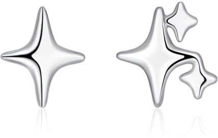 Deyanse Ohrstecker Silber 925 Damen, 925 Sterling Silber Stern Ohrstecker, Hypoallergen Flach Ohrringe Silber Stecker, Knorpel Schlafen Ohrringe Klein 10mm, Modeschmuck Ohrringe für Frauen Mädchen
