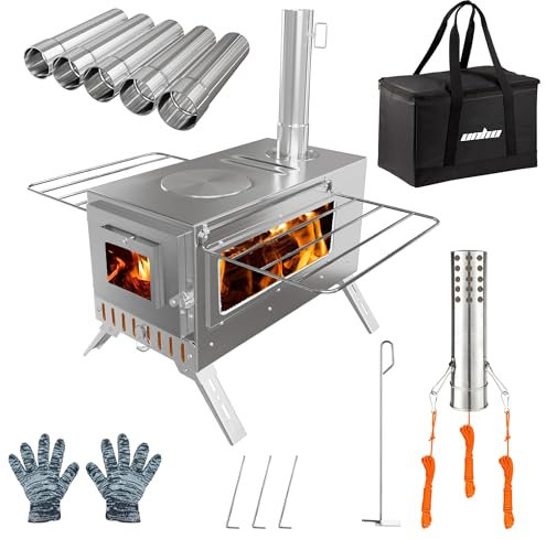 Poêle à Bois Camping avec Cheminée: Réchaud de Tente Portable, Four à Bois Extérieur - Poêle à Bois Pliable pour Tente Cuisine Camping, Chauffage 40x19,5x24cm