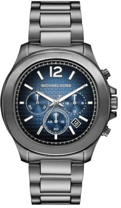 Michael Kors Montre Sage pour Homme, 44mm Mouvement chronographe à Quartz avec Bracelet en Acier Inoxydable, Gris foncé, 44 mm