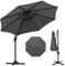 GOPLUS Parasol Deporte 3x3M, Parasol de Jardin Exterieur Pivotant à 360°, avec Poteau en Aluminium, 5 Angles d'Inclinaison Réglables, Protection Solaire, pour Balcon Terrasse Plage (Gris)