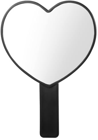 Sorcristy Herzförmiger Handspiegel mit Griff, tragbarer Reise-Make-up-Spiegel, Mini-Herzförmiger Make-up-Lash-Kosmetikspiegel für Frauen und Mädchen (Schwarz)
