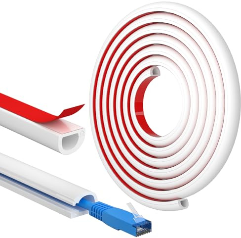 FIXCHORD Mini Cable Trunking, Self-Adhesive Cable Cover, Cable Management Trunking, Hide Wires on Walls, Flame Retardant, Paintable, Cable Tidy for Home, Office, 15mm(W) x10mm (H) x3m Lengths – White