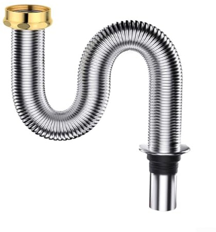 Abflussrohr für Waschbecken, Edelstahl, flexibler Siphon, Abflussschlauch, geruchsdicht, Silikondichtung, Küche, Sanitäranschluss, biegbar (150 cm)