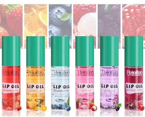 6-Teiliges Set Klärender Lippen-Gloss, Fruchtgeschmackiger Lippenöl-Satz, Roll-On Lippenbalsam-Set, Transparenter Glänzender Lippen-Make-up für Trockene und Rissige Lippen