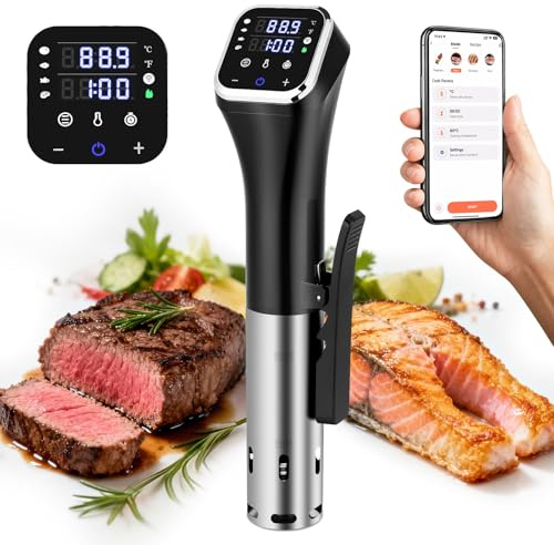 Appareil sous-vide avec cuiseur sans fil de précision : 1100 W, contrôle de la température de l'application de 40 °C à 90 °C, thermostat submersible IPX7 et commande tactile