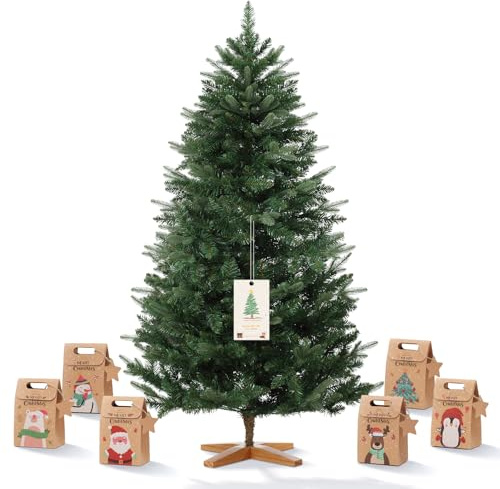 Sapin de Noël Artificiel DEWINNER 180 cm, FSC Certifié, Branches PE PVC Réglables, Support en Bois Stabilisé, Extra Dense et Réaliste, Montage Rapide, Décoration Noël, Sapin de Noël