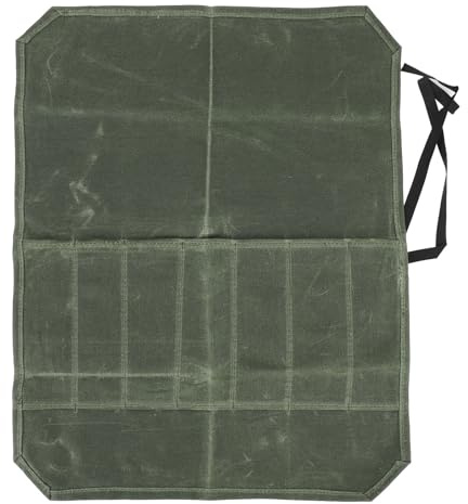 Tyenaza Chef Tool Roll Bag, Canvas Portable Chef Fork Tool Holder Pouch for Kitchen Utensils Traveling Camping (Olive Green)