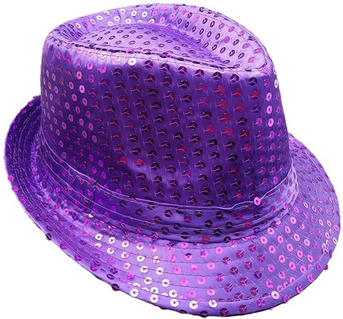 MUNSKT Glitter Jazz Caps, Pailletten für Erwachsene, Hut für Party, Hip Hop für Junggesellenabschied, Abend, Tanzshows, Partys, Mardi Gras und Verkleidungsereignisse (Lila)