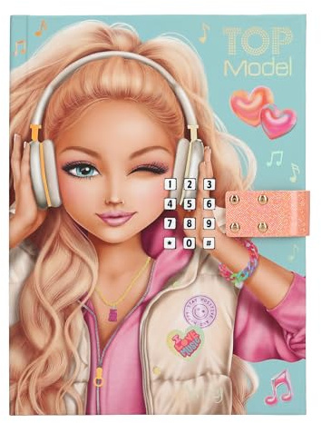Depesche 14157 TOPModel Music - Tagebuch mit Zahlen-Code und Sound, in Pink, Apricot und Türkis, mit Model Motiv, inkl. 80 fein linierten und bunt illustrierten Seiten