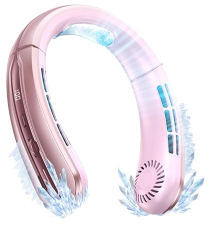 Neck Fan with 100 Speeds & LED Digital Display, Portable Bladeless Neck Fan Cooler, USB Rechargeable, Hanging Portable Cooler Fan, Wearable Hands Free Fans for Home, Office, Camping, Travel (Pink)