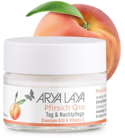 ARYA LAYA Pfirsich Q10 Tag & Nachtpflege, 50 ml | Gesichts-Creme mit Vitamin C für strahlende Pfirsichhaut, fördert die Kollagen-Synthese und repariert die Hautbarriere, vegan