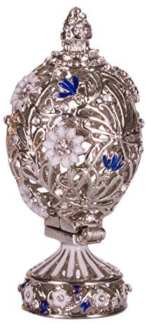 Fabergé-Stil geschnitzt Ei mit Blumen & Schmetterling 7 cm Silberne Farbe