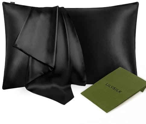 LILYSILK 25 Momme Seide Kopfkissenbezug Kissenbezug Kissenhülle Seidenkissenbezug mit Hotelverschluss 1 Stück aus 100% hochwertigster Maulbeerseide(Schwarz, 40x80cm) Verpackung MEHRWEG