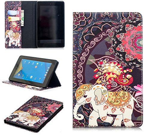 LMFULM® Case for Amazon Fire 7 2015/2017 (7.0 Inch) PU Leather Case Elephant Totem Pattern Stent Function Holster Flip Cover for Amazon Fire 7 Tablet PC