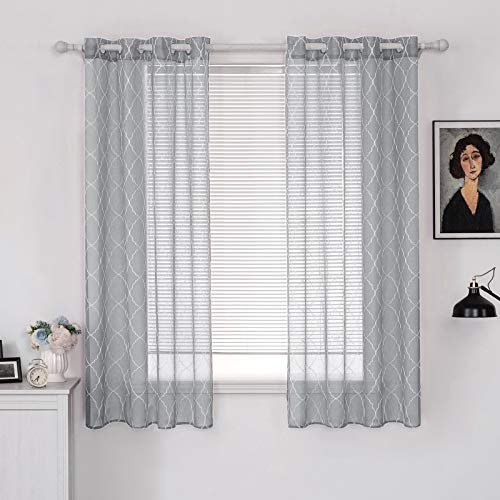 MIULEE Voile Marokko Vorhang Sheer mit Ösen Transparente Optik Gardine Ösenschal Wohnzimmer Fensterschal Luftig Lichtdurchlässig Dekoschal für Schlafzimmer 2er Set 145 x 140cm (H x B) Grau