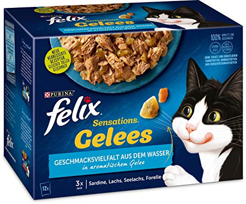 Felix Katzennassfutter Sensations Gelees Geschmacksvielfalt aus dem Wasser, 6er Pack (6 x 12 x 85 g )Portionsbeutel