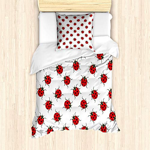 ABAKUHAUS Kids Bettbezug Set für Einzelbetten, Marienkäfer-Muster, Milbensicher Allergiker geeignet mit Kissenbezug, rot-Weiss