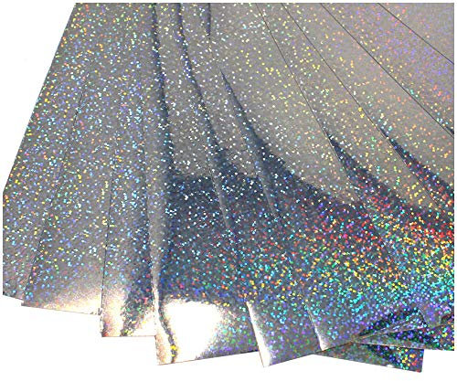 Din A4 Bogen Bastelfolie Selbstklebend Künstlerfolie Plotterfolie Plottfolie Hologramm Glitzer Folie Basteln DIY (Flakes Silber, 10er Set Din A4 Bögen)