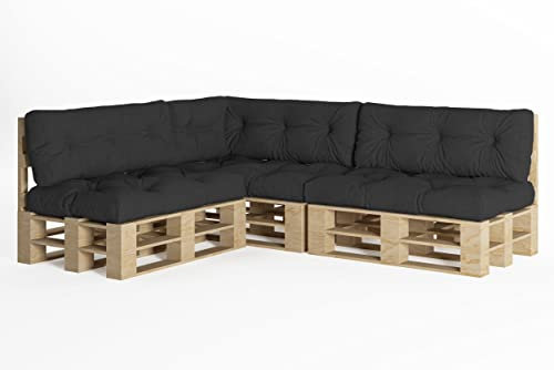 chilly pilley® Palettenauflage UV Wasserabweisend Leinenoptik Schaumflocken Palettenkissen auf Palettensofa Palettenpolster auf Palettenmöbel Rückenlehne Sitzkissen (7er Set Schwarz)