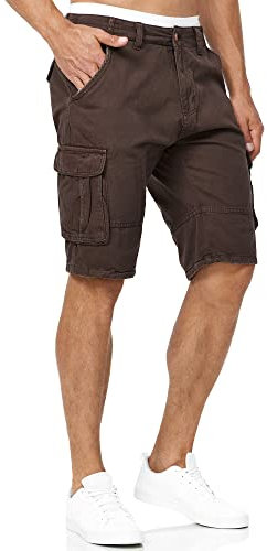 Indicode Herren Blixt Cargo Shorts mit 6 Taschen und Gürtel aus 100% Baumwolle | Männer Dk Brown, M