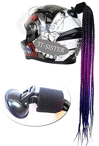 3T-SISTER Helm Zöpfe Gradient Rampe Helm Pferdeschwanz Helm Haar mit Saugnapf Haarschmuck für Motorrad Fahrrad 1 STÜCKE 24 Zoll (Ombre Purple Blue)