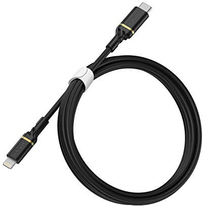 Otterbox Cable Reforzado USB-C a Lightning, Certificado MFi, Cable de Carga Rápida para iPhone e iPad, Ultra Resistente, testeado para doblados y torsiones, 1M, Negro