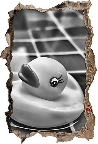 KAIASH 3D Wandsticker Monocrome Quietsche Ente im Bad Wanddurchbruch im 3D Look Wand oder Türaufkleber Wandsticker Wandtattoo Wanddekoration 92x62cm