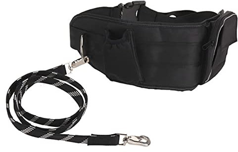 Joggingleine Hundeleine mit Hüftgürtel und Bauchtasche, Laufleine Führleine mit Bauchgurt, bis 50 kg, schwarz
