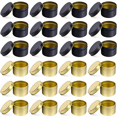 NRANSON 24 tarros de Vela vacíos para Hacer Velas, recipientes Redondos de Metal con Tapas a Granel, latas Reutilizables para Hacer Velas DIY (8OZ,12PCS Black+12PCS Gold)