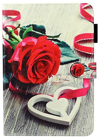 AIFILLE Housse Compatible pour Samsung Galaxy Tab A 8 Pouces 2019 T290/T295 Etui à Rabat Cuir PU avec Motif Rose Fleur Rouge Coque Portefeuille Femme Folio Flip Cover Antichoc Coque de Protection