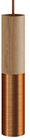 Tub-E14, Rohr aus Holz und Metall für Strahler mit E14 Lampenfassung mit Doppelklemmring - Neutral - Kupfer satiniert