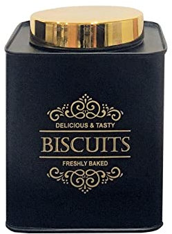Nobel - Vintage Home Biscuits Canisters with Gold Coloured Lid -Black