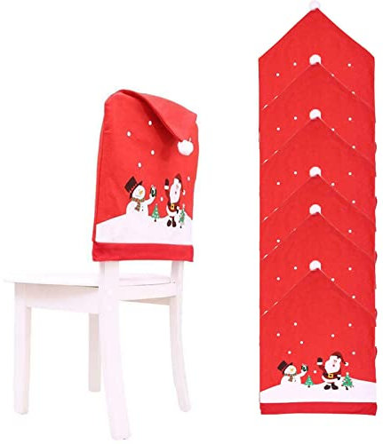 HEZHU Weihnachten Stuhlhusse 6 Stücke Weihnachtsstuhlbezüge Santa Claus Stuhlhusse Weihnachtsmütze Weihnachtsmannmützen-Stuhlrücksitzbezug für Weihnachten Festliche Esstisch Stühle Dekoration