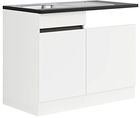 idealShopping GmbH Küchen Spülenschrank Set mit Arbeitsplatte Luca SPGSSET-0+ in weiß matt 110 cm breit