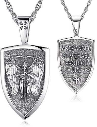 Eusense St Michael Halskette 925 Sterling Silber Erzengel Anhänger Saint Michael Amulett Schmuck Geschenk für Herren Damen