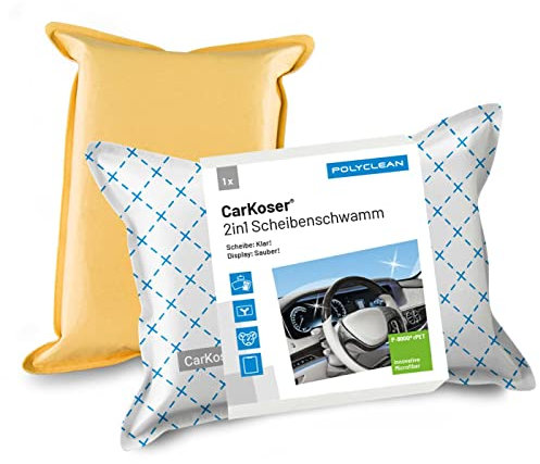 POLYCLEAN 2X CarKoser 2-in-1 Scheiben Schwamm - Anti Beschlagen Auto Innen - für Autoscheibe und Display (Crossblue 14 x 9 x 4 cm) - Fensterschwamm Innenraum