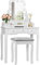 RELAX4LIFE Schminktisch mit Hocker & 360° Schwenkbarem Spiegel, Kosmetiktisch mit 10 Dimmbaren LED-Beleuchtungen, Frisiertisch mit 5 Schubladen & Organisator & Abnehmbarem Spiegel (Weiß)