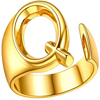 FindChic gold Initial Anfangsbuchstabe Q Ring Offener Buchstabe Ring mit Gravur Damen Herren Ring mit Buchstabe für Geburtstag Muttertag