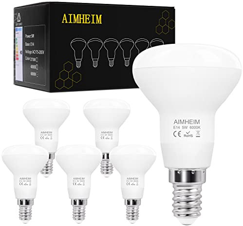AIMHEIM R50 E14 LED Reflektorlampe Kaltweiss 6000K 5W Ersatz 40W, 550 Lumen E14 LED Lampen R50 E14 LED Strahler Nicht Dimmbar, 120° Abstrahlwinkel, 6 Stück