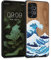 kwmobile Hülle kompatibel mit Samsung Galaxy A52 / A52 5G / A52s 5G Hülle - Holz Case - Handy Cover - TPU Handyhülle in Blau Weiß Braun Holz Japanische Welle