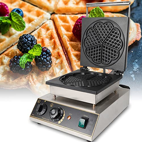 KinHall Waffeleisen Herzform, elektrischer Waffelautomat, Waffle-Maker, Waffeleisen für klassische Herzwaffeln, Antihaftbeschichtung Fettauffangrille 1750W Edelstahl