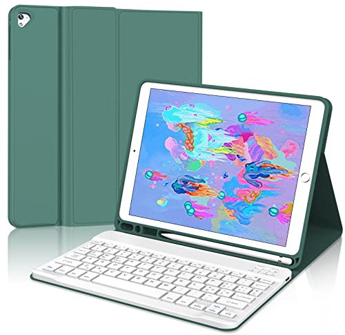 JADEMALL Custodia con Tastiera per iPad 9.7, iPad 6a/5a Generazione 2018/2017, iPad Air 2/1, iPad Pro 9.7, Italiano Tastiera Bluetooth Magnetica Staccabile, Verde Scuro