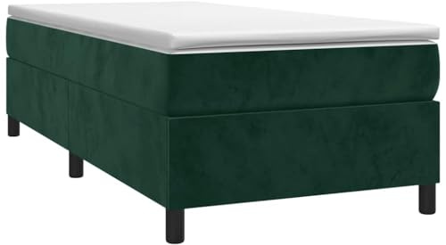 vidaXL Boxspringbettgestell, Polsterbett Bett für Schlafzimmer, Bettrahmen mit Lattenrost Stützbeinen, Schlafzimmerbett Einzelbett, Dunkelgrün 80x200cm Samt