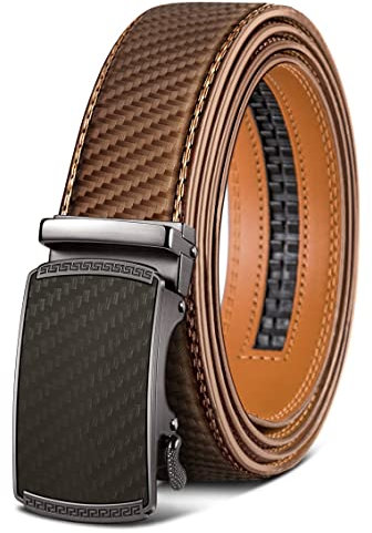 BULLIANT Gürtel Herren, Gürtel Ratsche Ledergürtel Automatikschließe für Herren Anzug Business Kleidung,Breit 35mm,Größe Angepasst(Tawny-130cm/38-44 taille verstellbar)